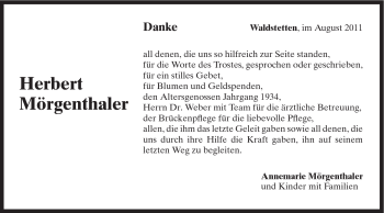 Traueranzeige von Herbert Mörgenthaler von Gmünder Tagespost