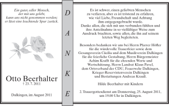 Traueranzeige von Otto Beerhalter von Schwäbische Post