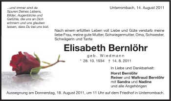 Traueranzeige von Elisabeth Bernlöhr von Schwäbische Post