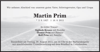 Traueranzeige von Martin Prim von Schwäbische Post