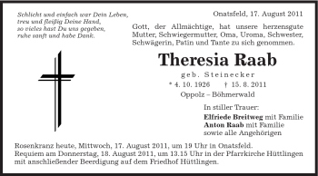 Traueranzeige von Theresia Raab von Schwäbische Post