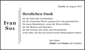 Traueranzeige von Ivan Sos von Gmünder Tagespost