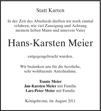 Traueranzeige von Hans-Karsten Meier von Schwäbische Post