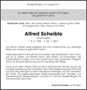 Traueranzeige von Alfred Scheible von Schwäbische Post