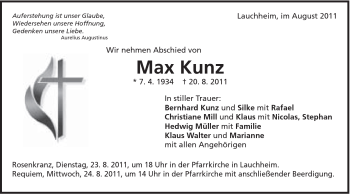 Traueranzeige von Max Kunz von Schwäbische Post