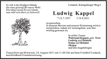 Traueranzeige von Ludwig Kappel von Gmünder Tagespost