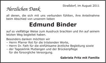 Traueranzeige von Edmund Binder von Gmünder Tagespost