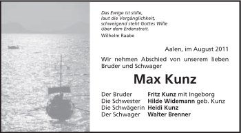 Traueranzeige von Max Kunz von Schwäbische Post