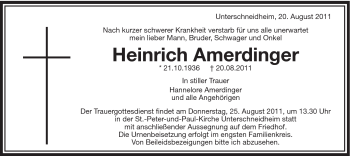 Traueranzeige von Heinrich Amerdinger von Schwäbische Post