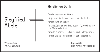 Traueranzeige von Siegfried Abele von Gmünder Tagespost