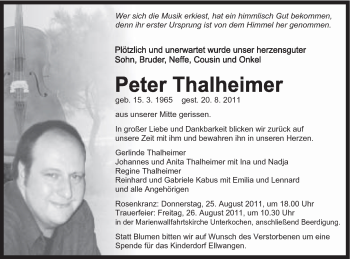 Traueranzeige von Peter Thalheimer von Schwäbische Post