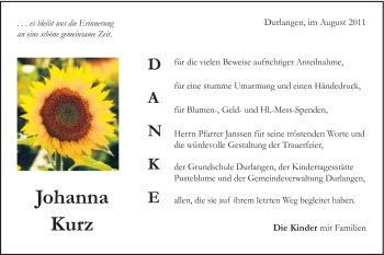 Traueranzeige von Johanna Kurz von Gmünder Tagespost