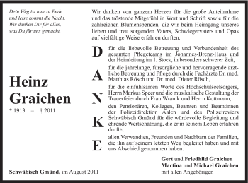 Traueranzeige von Heinz Graichen von Gmünder Tagespost