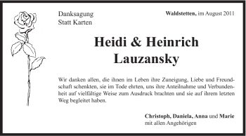 Traueranzeige von Heidi und Heinrich Lauzansky von Gmünder Tagespost