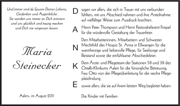 Traueranzeige von Maria Steinecker von Schwäbische Post