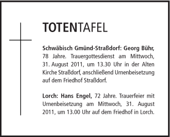 Traueranzeige von Georg Bühr von Gmünder Tagespost