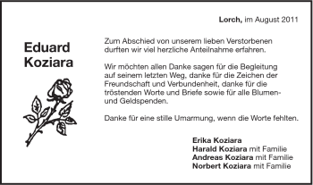 Traueranzeige von Eduard Koziara von Gmünder Tagespost