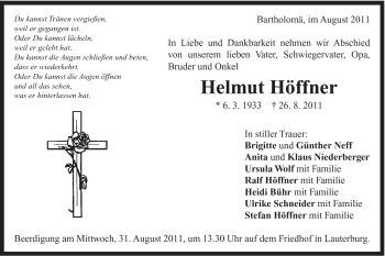 Traueranzeige von Helmut Höffner von 020