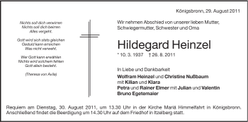 Traueranzeige von Hildegard Heinzel von Schwäbische Post