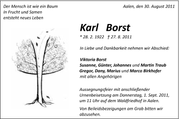 Traueranzeige von Karl Borst von Schwäbische Post