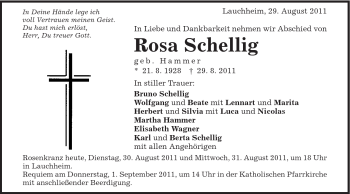 Traueranzeige von Rosa Schellig von Schwäbische Post