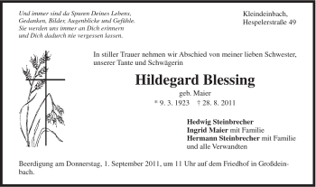Traueranzeige von Hildegard Blessing von Gmünder Tagespost