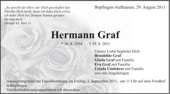 Traueranzeige von Hermann Graf von Schwäbische Post