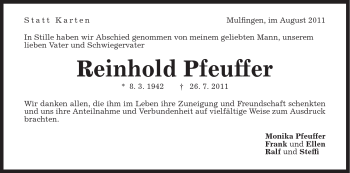 Traueranzeige von Reinhold Pfeuffer von Gmünder Tagespost