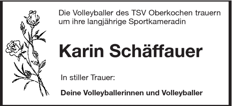  Traueranzeige für Karin Schäffauer vom 10.08.2011 aus Schwäbische Post