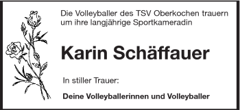 Traueranzeige von Karin Schäffauer von Schwäbische Post