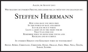 Traueranzeige von Steffen Herrmann von Schwäbische Post