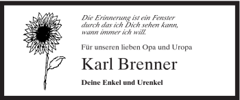Traueranzeige von Karl Brenner von Schwäbische Post