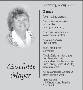 Traueranzeige von Lieselotte Mayer von 082