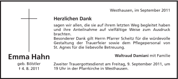 Traueranzeige von Emma Hahn von Schwäbische Post