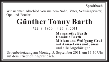 Traueranzeige von Günther T. Barth von Gmünder Tagespost