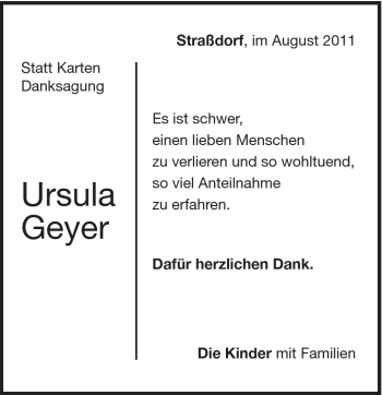 Traueranzeige von Ursula Geyer von Gmünder Tagespost
