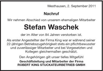 Traueranzeige von Stefan Waschek von Schwäbische Post