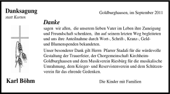 Traueranzeige von Karl Böhm von Schwäbische Post