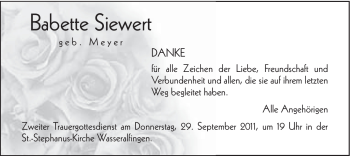 Traueranzeige von Babette Siewert von Schwäbische Post
