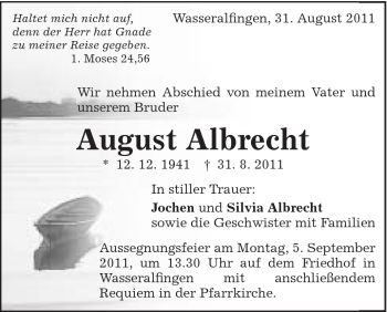 Traueranzeige von August Albrecht von Schwäbische Post