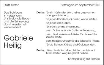 Traueranzeige von Gabriele Heilig von Gmünder Tagespost