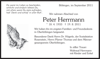 Traueranzeige von Peter Herrmann von Gmünder Tagespost