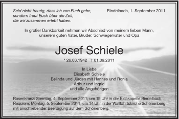 Traueranzeige von Josef Schiele von Schwäbische Post