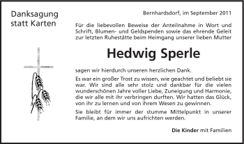 Traueranzeige von Sperle Hedwig von Schwäbische Post