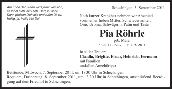 Traueranzeige von Pia Röhrle von Gmünder Tagespost