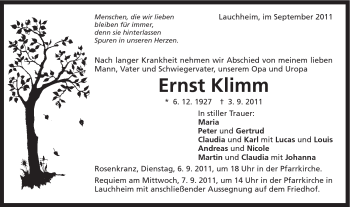 Traueranzeige von Ernst Klimm von Schwäbische Post