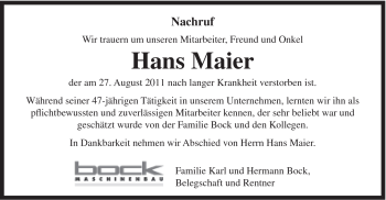 Traueranzeige von Hans Maier von Gmünder Tagespost