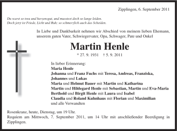 Traueranzeige von Martin Henle von Schwäbische Post