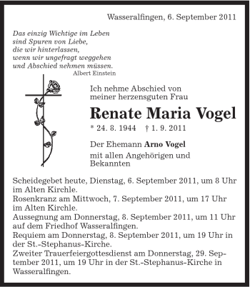 Traueranzeige von Renate Marie Vogel von Schwäbische Post