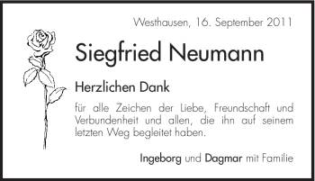 Traueranzeige von Siegfried Neumann von Schwäbische Post